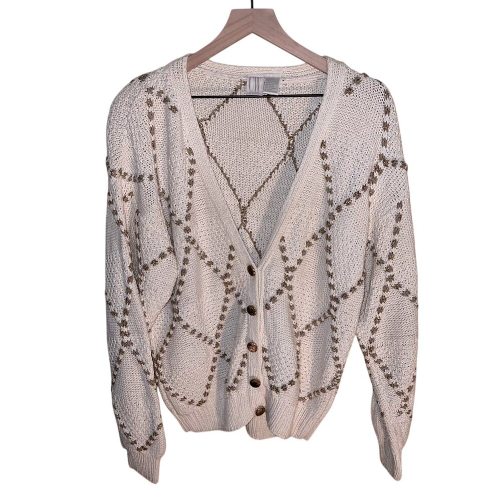 VINTAGE CLIFFORD & WILLIS chunky knit gold embroidered cardigan M